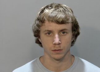 a man in a gray shirt is looking at the camera