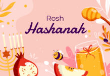 a rosh hashanah card with pomegranates, honey,