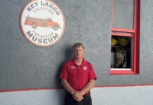 a man leaning against a wall in front of a business