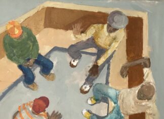 ANNE McKEE ARTISTS’ FUND SEEKS ARTWORK FOR ANNUAL AUCTION a painting of a group of people sitting around a table
