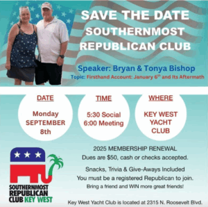 a flyer for a political event with two people