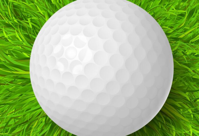 a white golf ball sitting on top of a lush green field