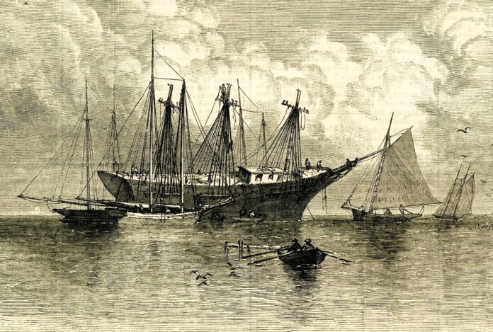 wreckers sketch an old picture of a boat in the water