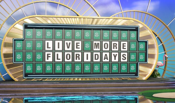 Floridays_SET_3365 a wheel of fortune game with the words live more florida on it