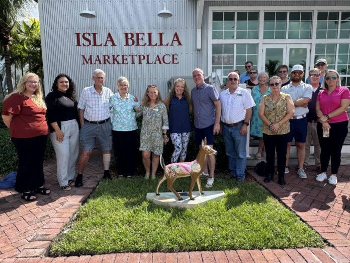 a group of people standing in front of a building