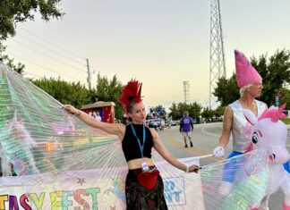 MEET LIZ LOVE — THE FANTASY FEST PARADE’S GUIDING SPIRIT a group of people that are standing in the street