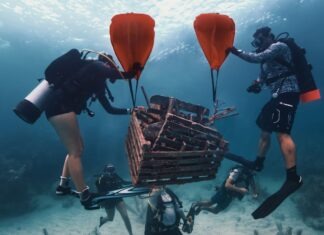 MARINE SANCTUARY FOUNDATION, OCEAN AID 360 TEAM UP TO REMOVE ‘GHOST TRAPS’ IN THE FLORIDA KEYS a group of people diving in the ocean