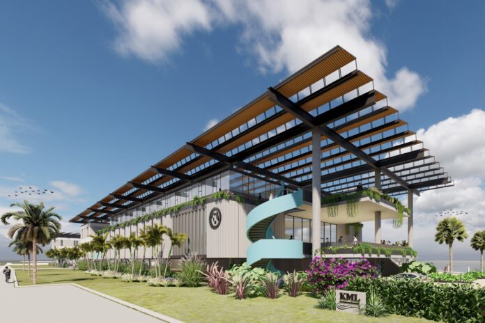 a rendering of a building with a spiral staircase