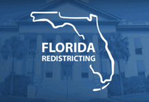 the florida redistricing logo on a blue background