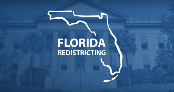 the florida redistricing logo on a blue background