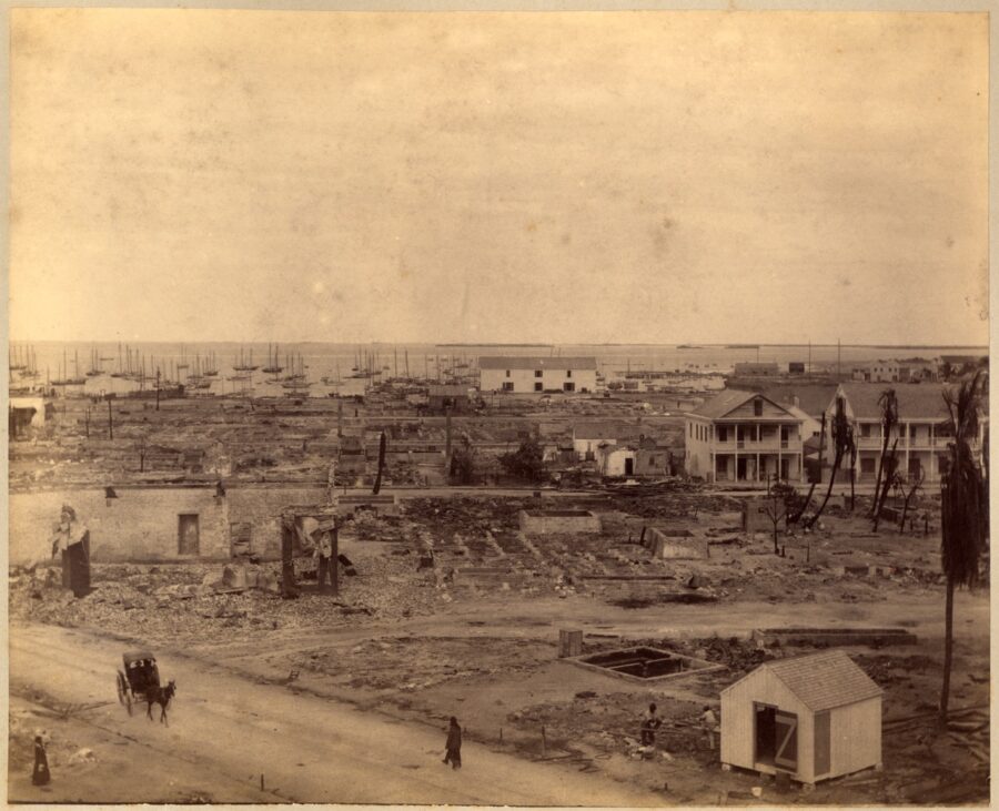 a black and white photo of an old town