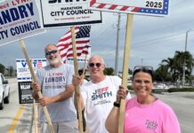 STRUYF, STILL & LANDRY EARN COUNCIL SEATS IN 2025 MARATHON ELECTION a group of people holding signs on the side of a road