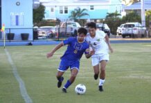 a couple of young men playing a game of soccer
