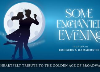 a poster with a silhouette of a man and a woman