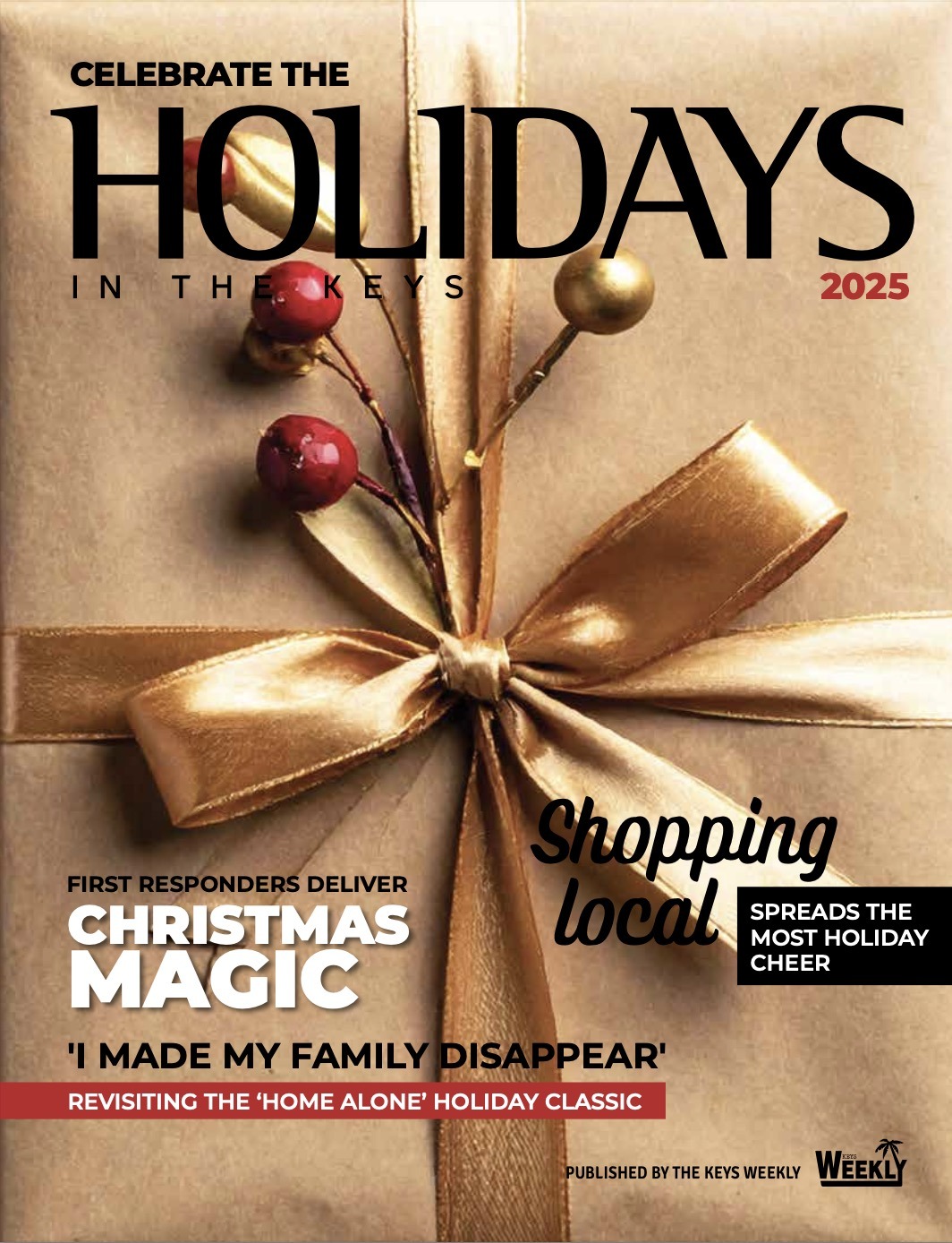 a magazine cover with a present wrapped in brown paper
