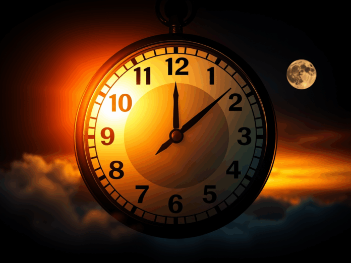 a clock with the moon in the background