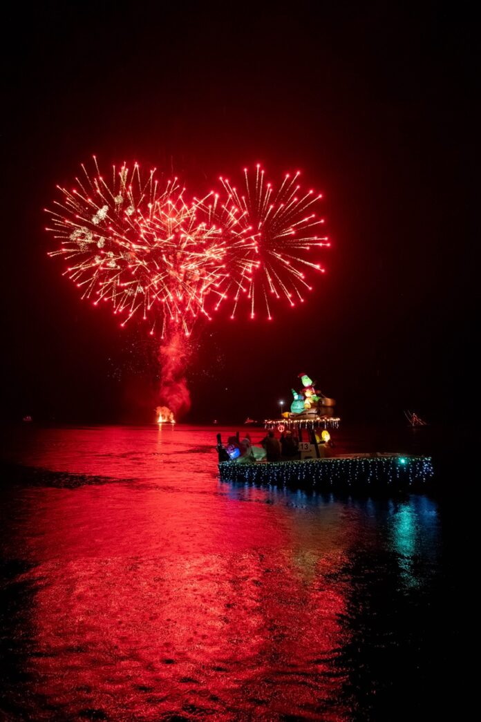 a large fireworks display over a body of water