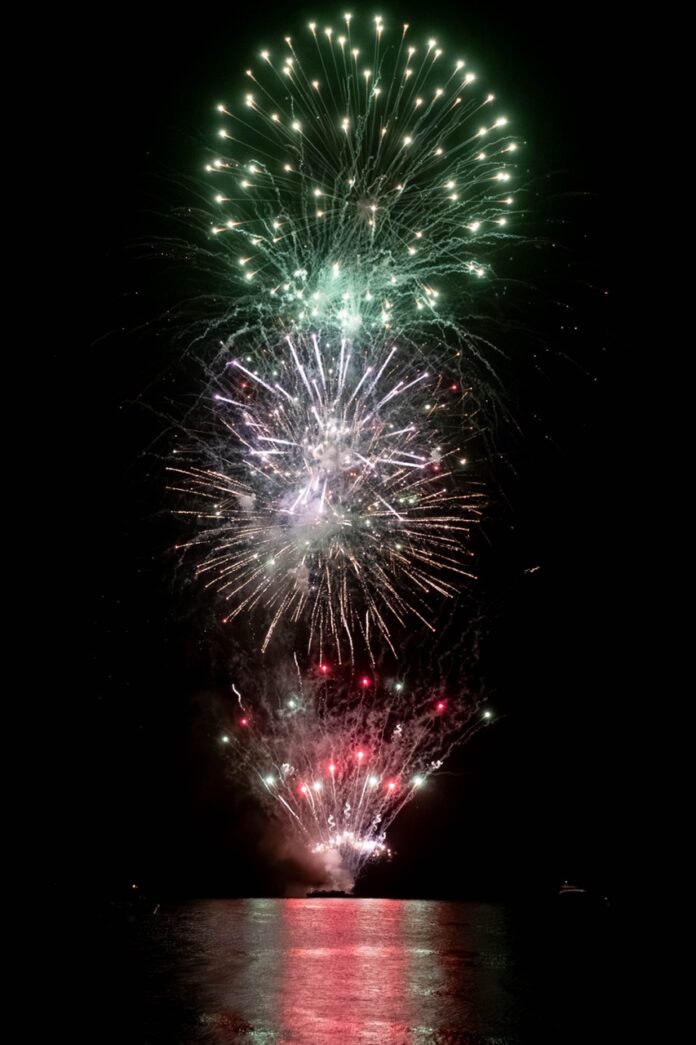 a large fireworks is lit up in the night sky