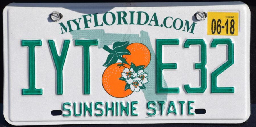 a license plate with a picture of an orange on it