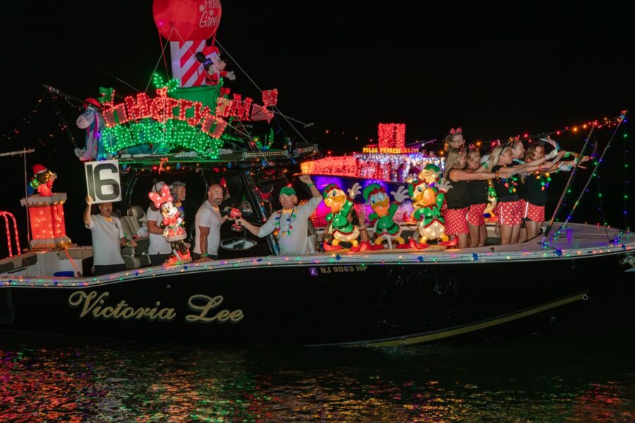 a boat decorated with christmas lights on the water