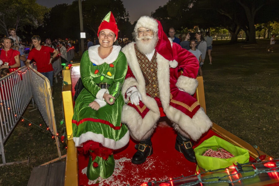 a couple of people that are sitting on a float