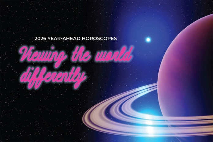 a picture of a planet with the words,'year ahead horoscopes
