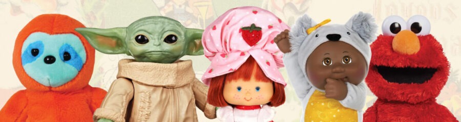 a group of stuffed animals standing next to each other