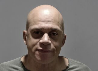 a man with a bald head wearing a gray shirt