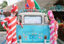 IN PICTURES: 7 MILE SANTACON BRINGS THE NORTH POLE TO THE TROPICS two people in costumes standing in front of a van