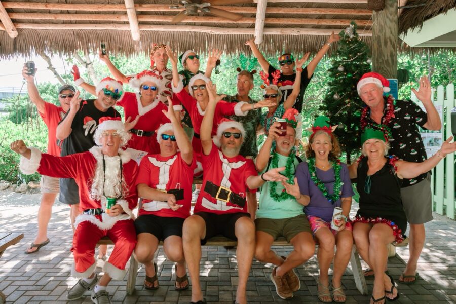 a group of people dressed up for christmas