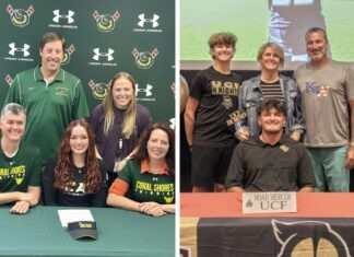 CORAL SHORES’ SMITH, KEY WEST’S MERCER TAKE THEIR TALENTS TO THE NEXT LEVEL a group of people standing around a table