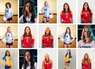 MEET THE 2025 ALL-KEYS VOLLEYBALL TEAM a collage of photos of women in sports uniforms