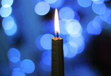 lighted candle in bokeh photography